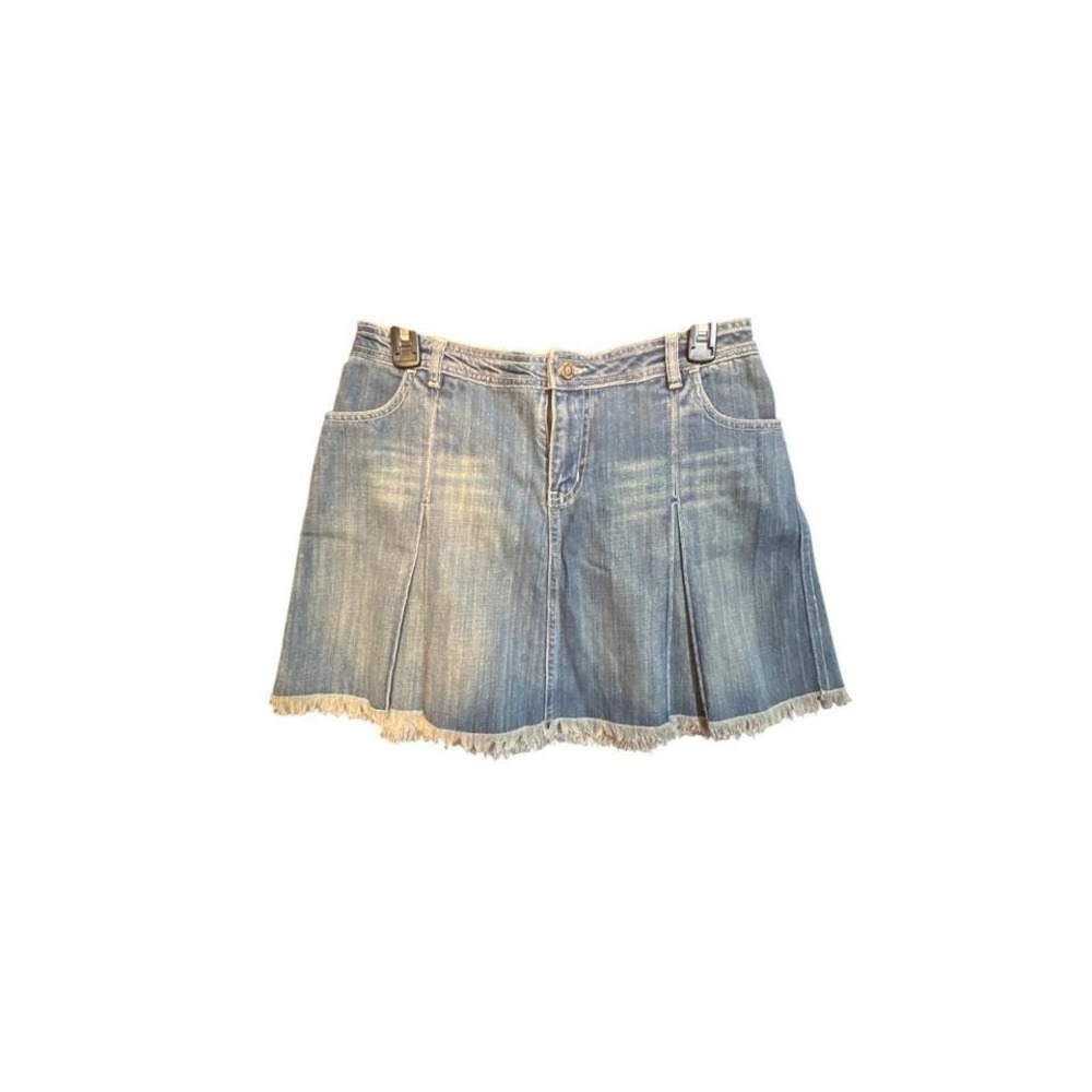 Vintage Y2K Hang Ten Pleated Denim Skirt With Frayed Hem Size 31